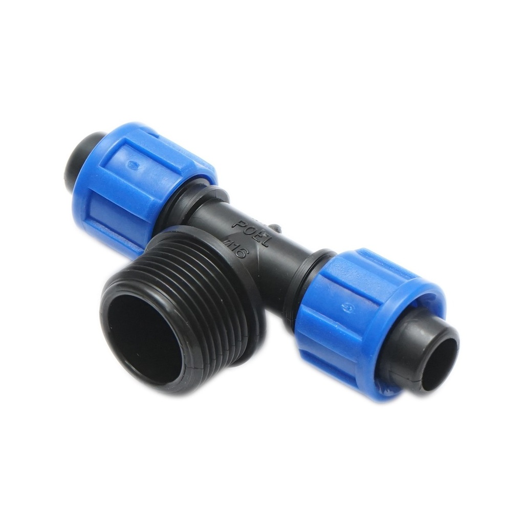 Teu compresiune cu filet exterior D16mmx3/4 toll, PN6 pentru sisteme de irigatii