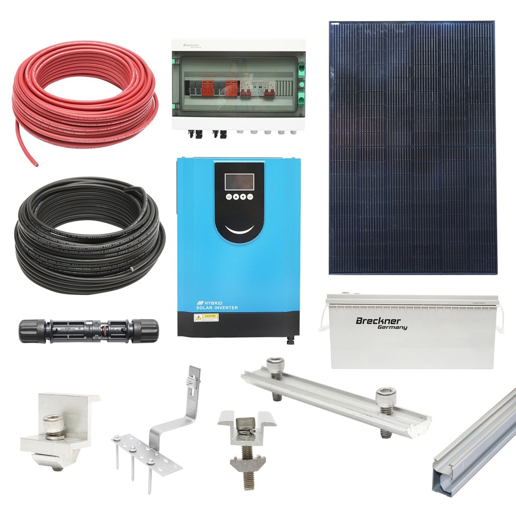 Sistem solar fotovoltaic cu invertor 6.2KW Hybrid, OFF-GRID 220V, panouri LONGI 410W si baterii de 200AH cu sitem prinderi acoperis tigla