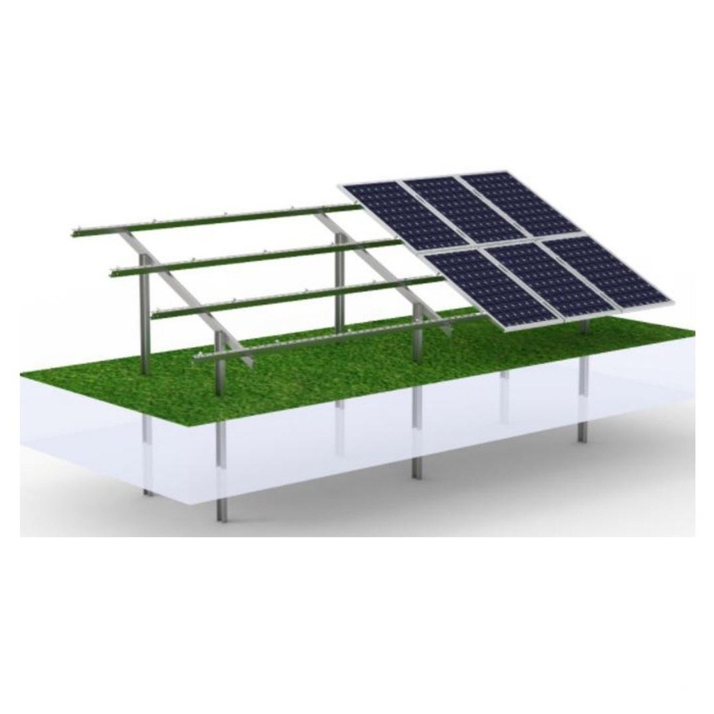Sistem complet montare, structura sol cu stalpi pentru 20-24 panouri solare fotovoltaice de 2384x1096x35mm, 2384x1303x35mm, unghi 30 grade