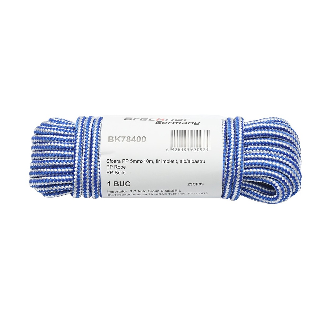 Sfoara PP impletita 5mmx10m, alb/albastru