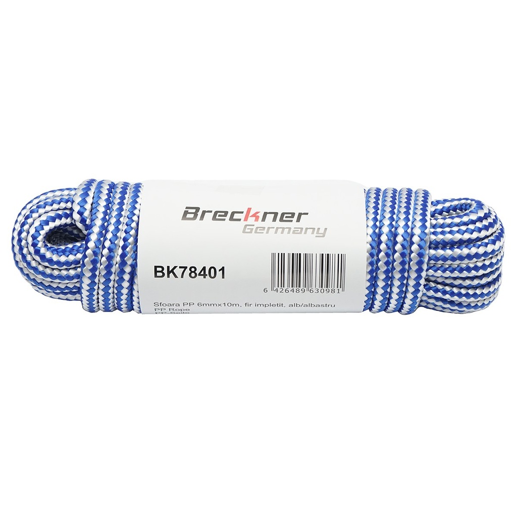 Sfoara PP impletita 6mmx10m, alb/albastru