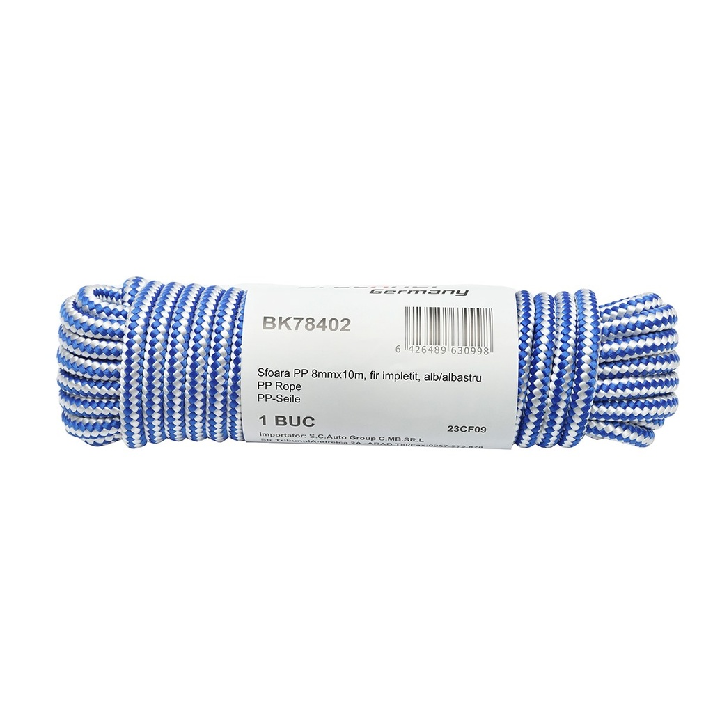 Sfoara PP impletita 8mmx10m, alb/albastru
