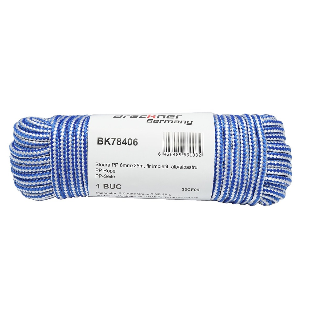 Sfoara PP impletita 6mmx25m, alb/albastru