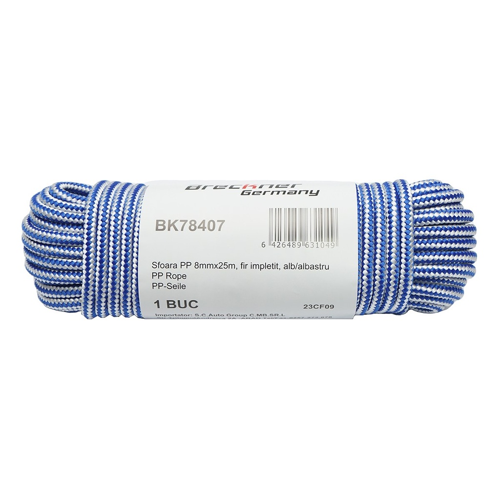 Sfoara PP impletita 8mmx25m, alb/albastru
