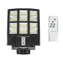 Lampa solara LED 600W cu panou solar 18W, baterie LiFePO4 3.2V/15Ah, 6500K, 2090lm, senzor de miscare, telecomanda IP65