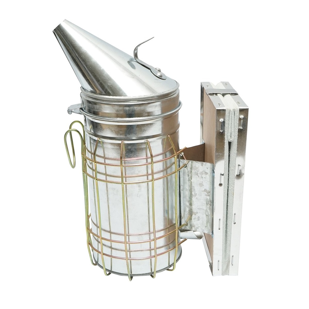 Afumator albine din otel galvanizat cu cilindru scut termic si burduf din piele 190mm