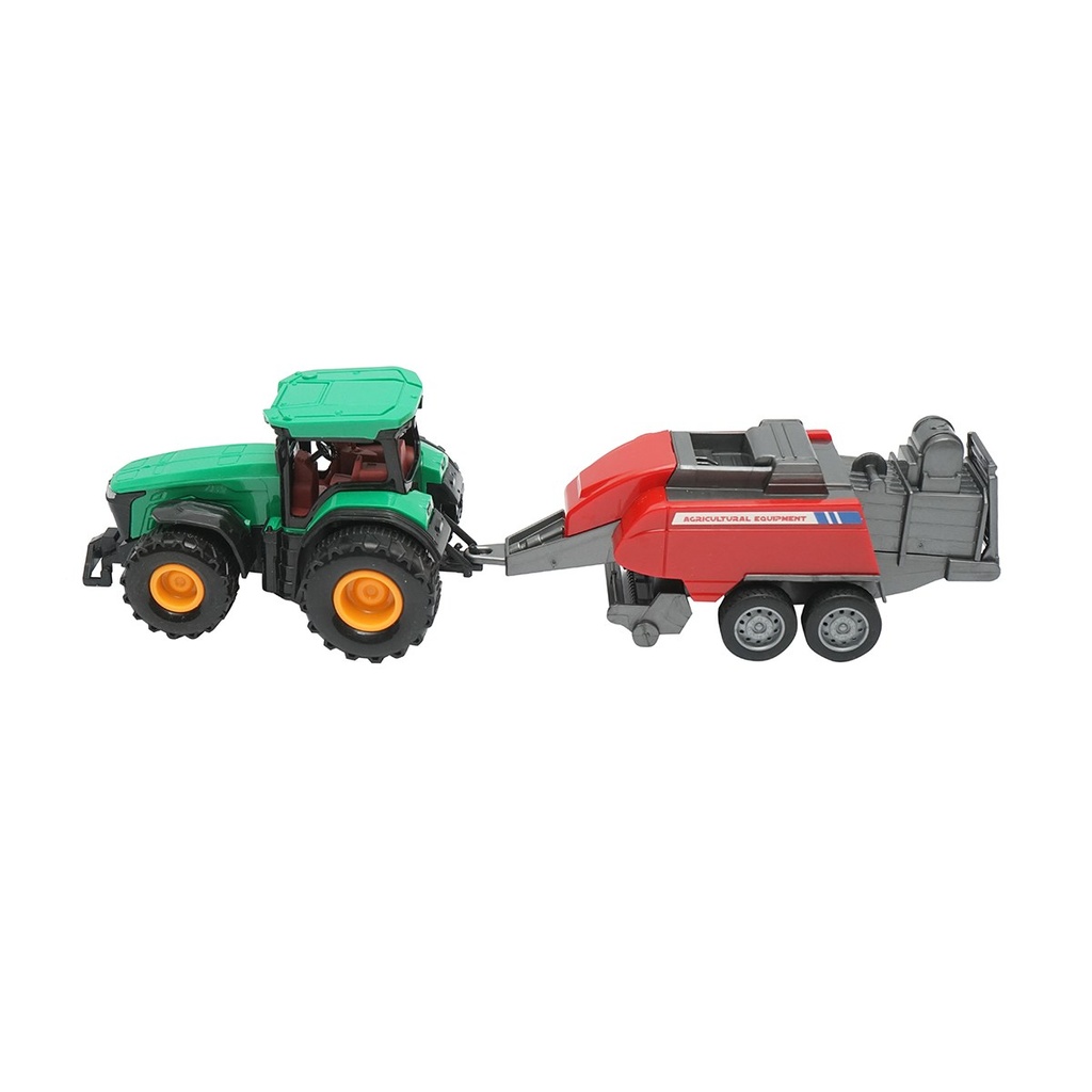 Tractor verde cu remorca, 304x85x83mm jucarie copii +3 ani