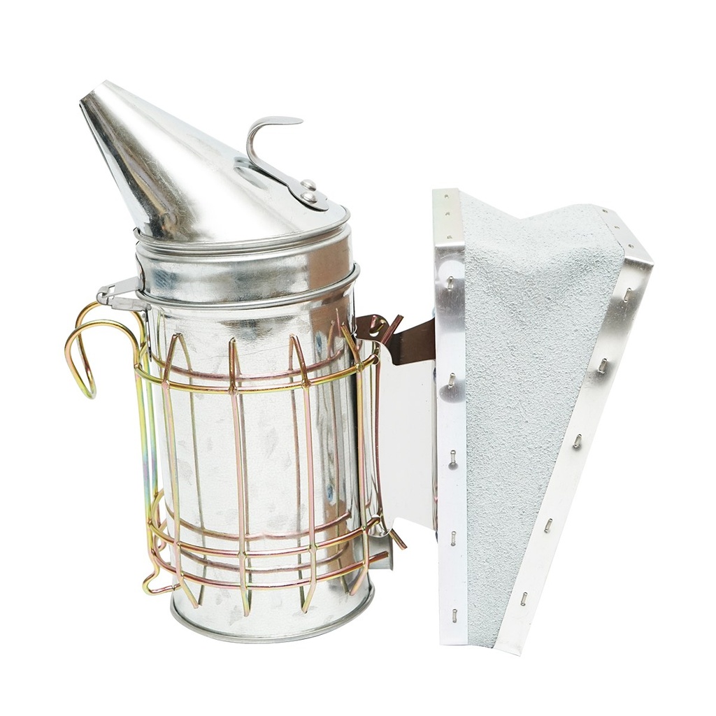 Afumator albine din otel inox cu cilindru scut termic si burduf din piele 160mm