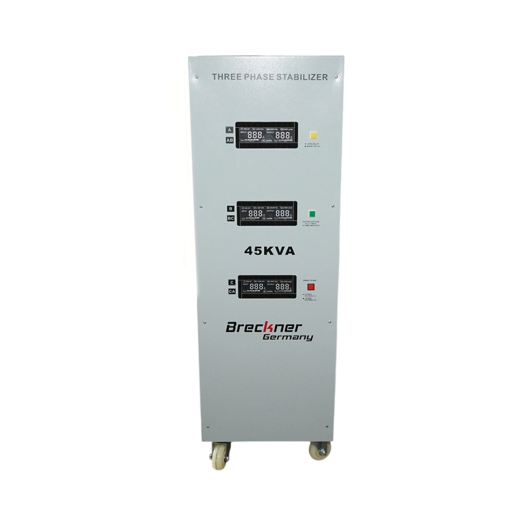Stabilizator automat de tensiune 45KVA trifazat cu servomotor, bypass, afisaj LCD