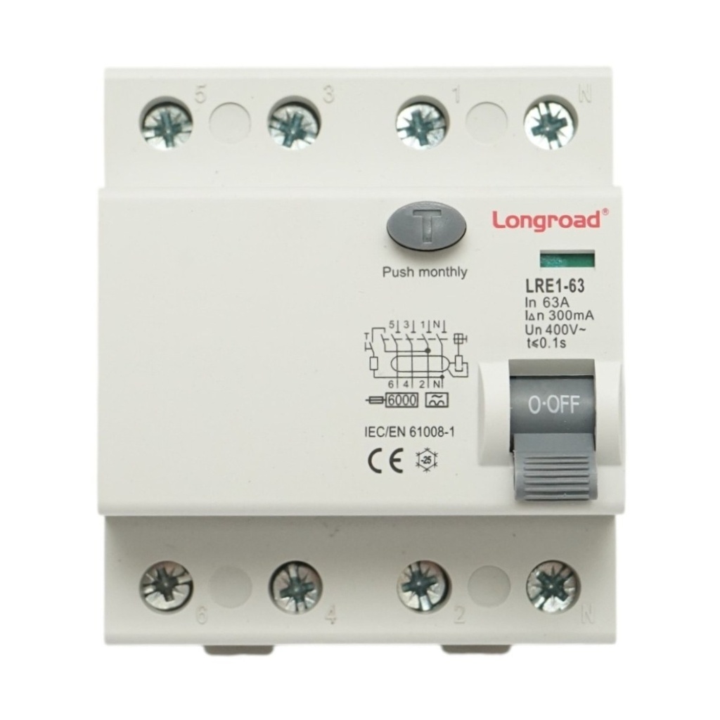 Intrerupator automat diferential RCCB 4P 63A, 400V, 300mA tip AC Longroad