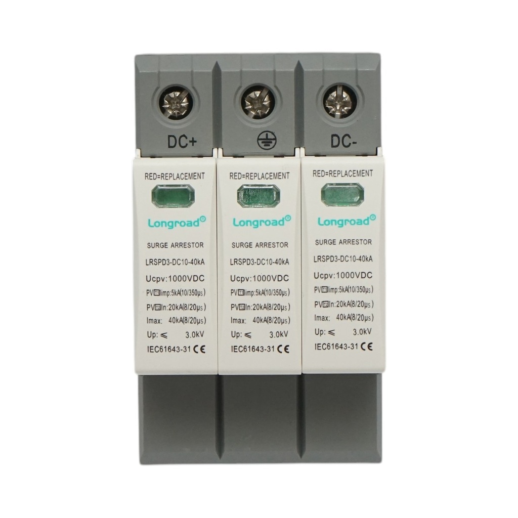 Descarcator la supratensiune cu semnalizare pentru sisteme fotovoltaice DC 3P, 1000VDC Longroad