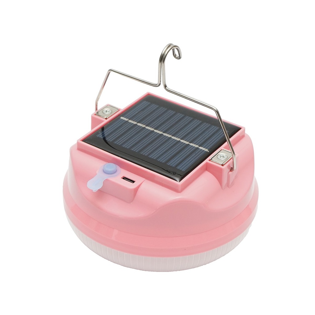 Lampa LED 200W cu panou solar si baterie 2400mA, roz