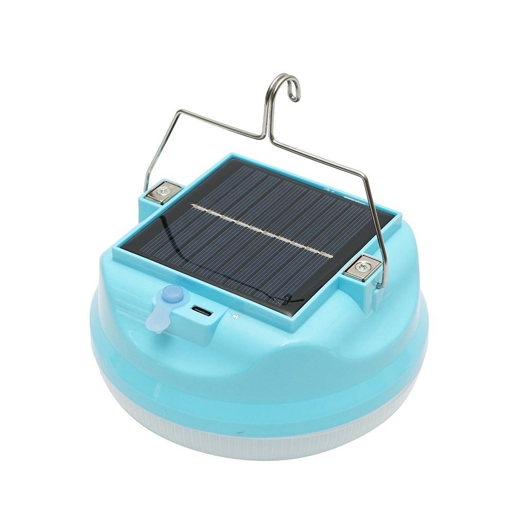 Lampa LED 300W cu panou solar si baterie 2400mA, albastra