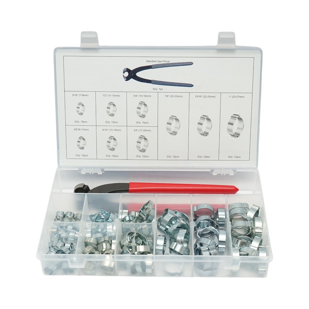 Trusa coliere metalice cu urechi si cleste inclus 124 piese