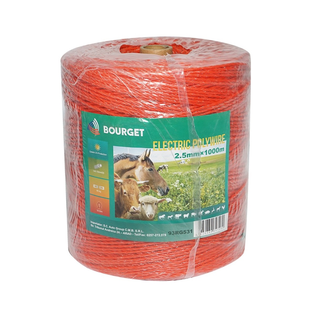 Rola fir portocalie fi 2.5mm 3x0.15mm SS, 1000m gard electric, rezistenta 15 Ohm Bourget