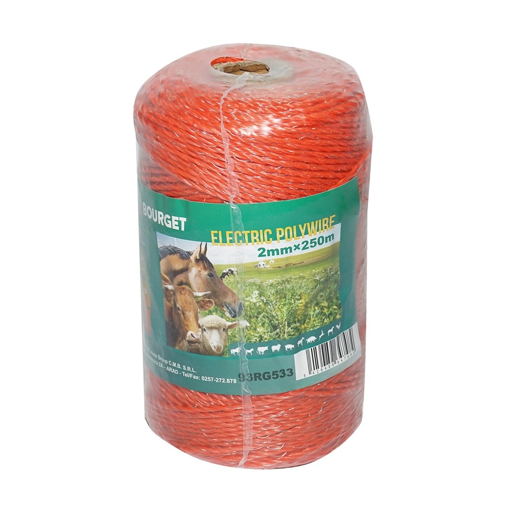 Rola fir portocalie fi 2mm 3x0.16mm SS, 250m gard electric, rezistenta 11 Ohm Bourget