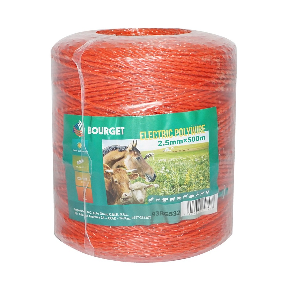 [AMAT6-118271] Rola fir portocalie fi 2.5mm 3x0.15mm SS, 500m gard electric, rezistenta 15 Ohm Bourget