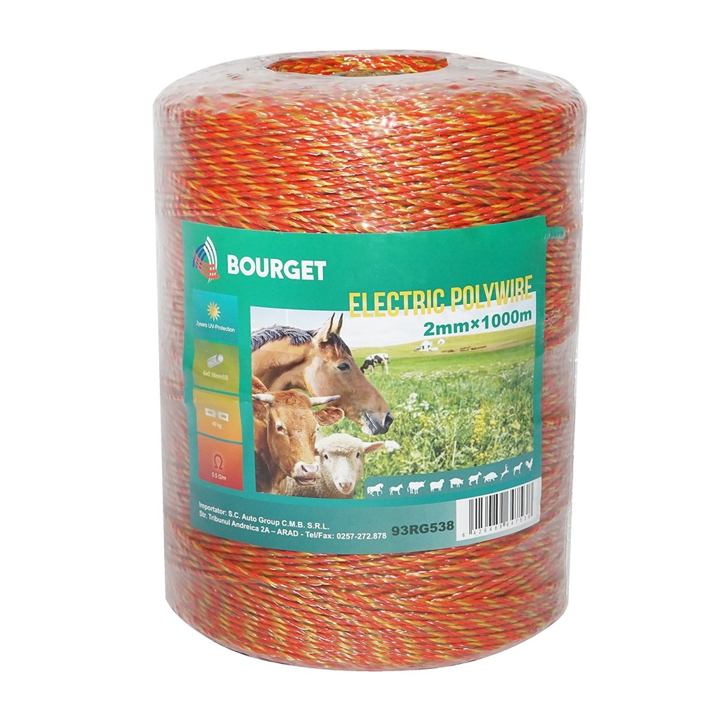 [AMAT6-118277] Rola fir galben-rosu fi 2mm 6x0.16mm SS, 1000m gard electric, rezistenta 5.5 Ohm Bourget
