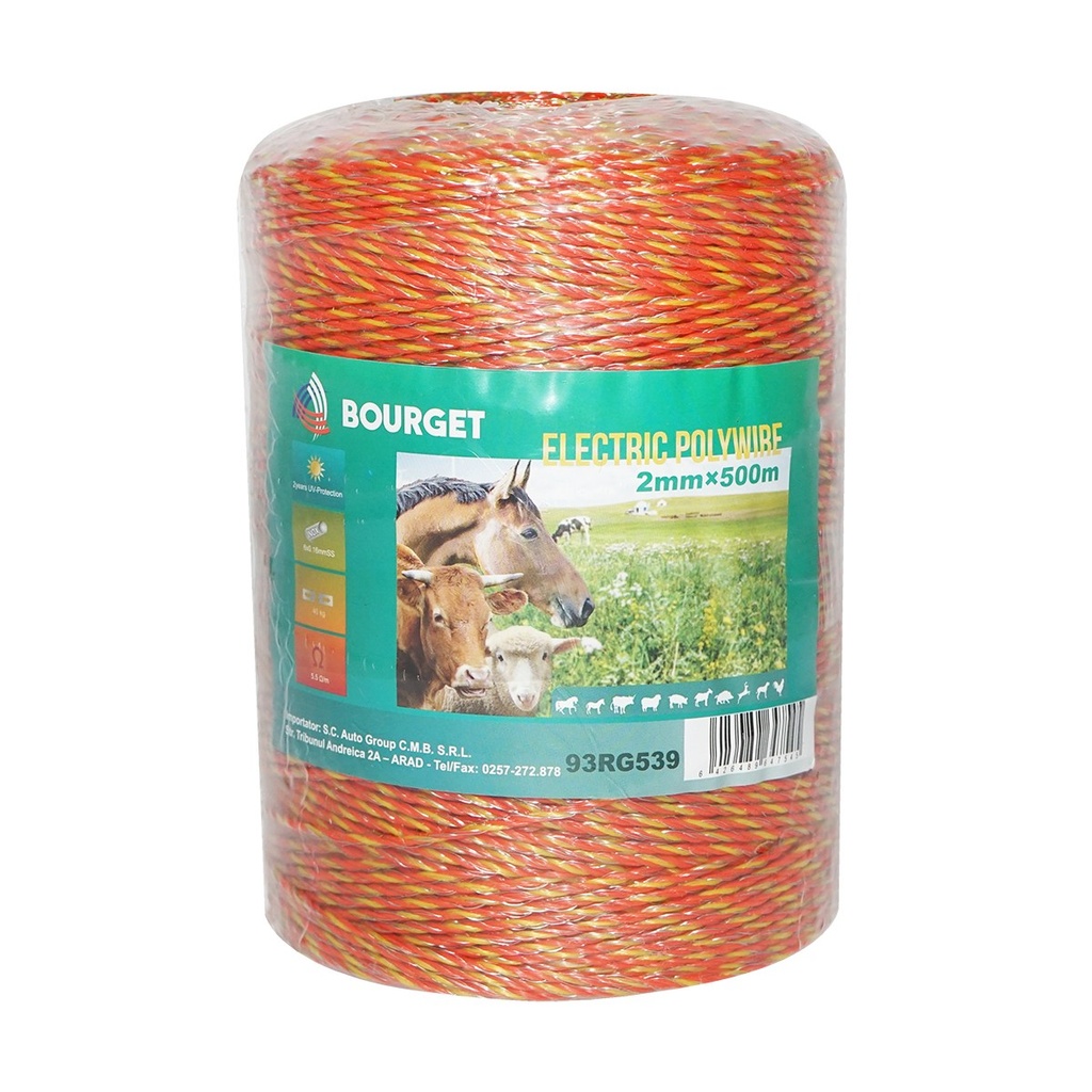 [AMAT6-118278] Rola fir galben-rosu fi 2mm 6x0.16mm SS, 500m gard electric, rezistenta 5.5 Ohm Bourget