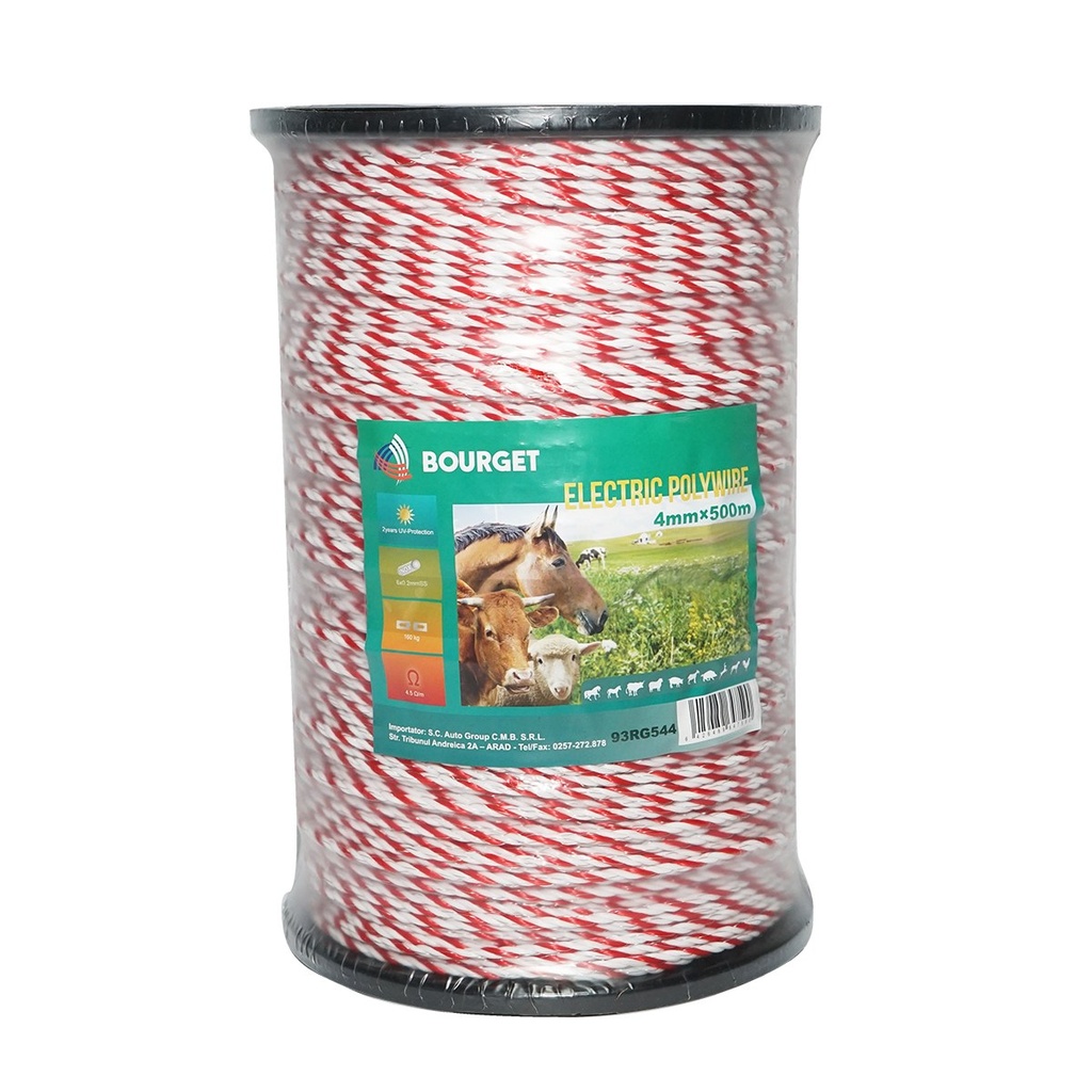 [AMAT6-118282] Rola fir alb-rosu fi 4mm 6x0.2mm SS, 500m gard electric, rezistenta 4.5 Ohm Bourget