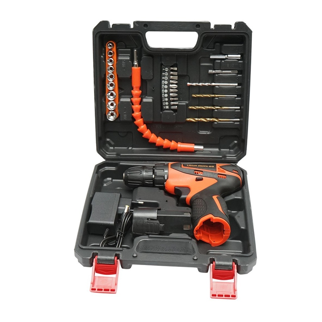 Trusa masina de gaurit si insurubat cu acumulator 12V, 1.5Ah Li-ion, LED, mandrina 10mm, 0-2000rpm, tubulare, burghie, biti 28 piese