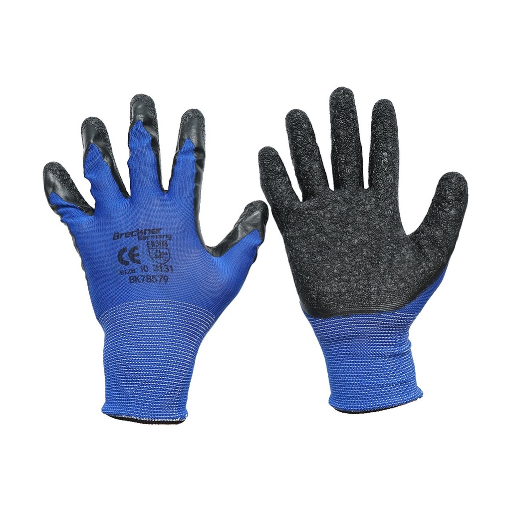 Manusi de lucru din latex si poliester negru-albastru marimea 10