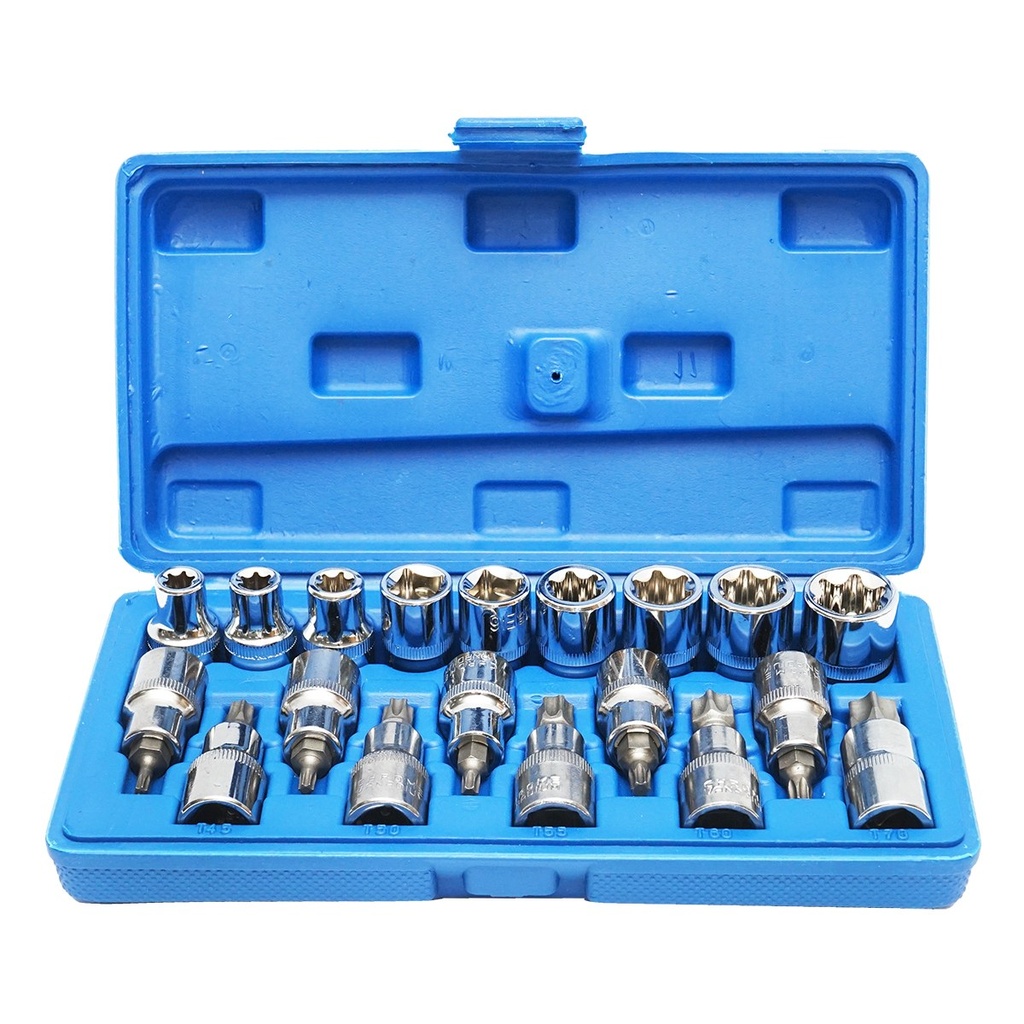 Trusa chei tubulare E-Torx, profil biti TX 19 piese