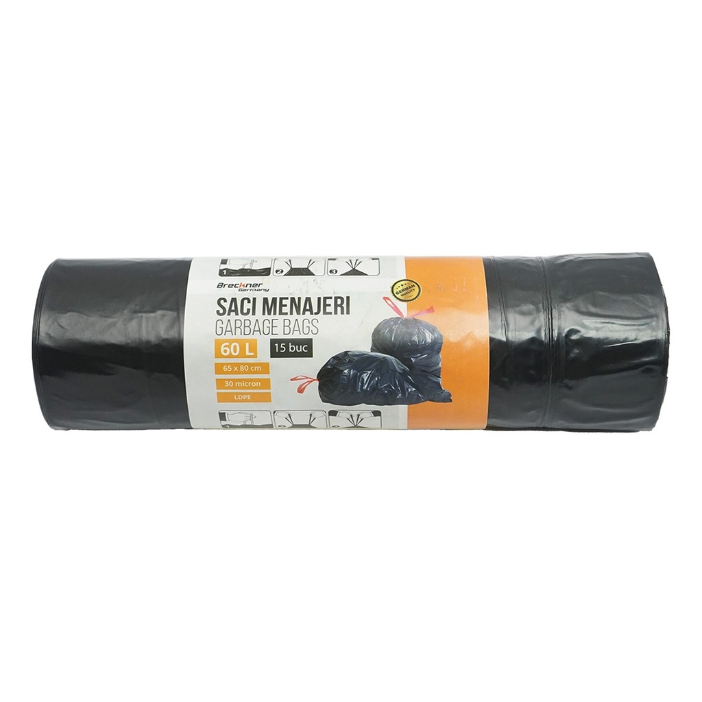 Set 15 saci gunoi menajer 60L, 65x80cm 30 microni LDPE