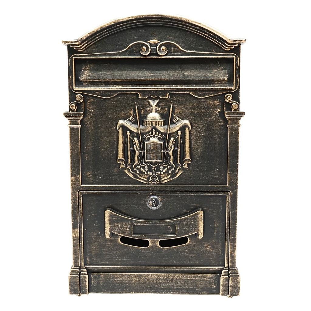Cutie postala antic auriu 410X260X90mm cu 2 chei si accesorii de prindere