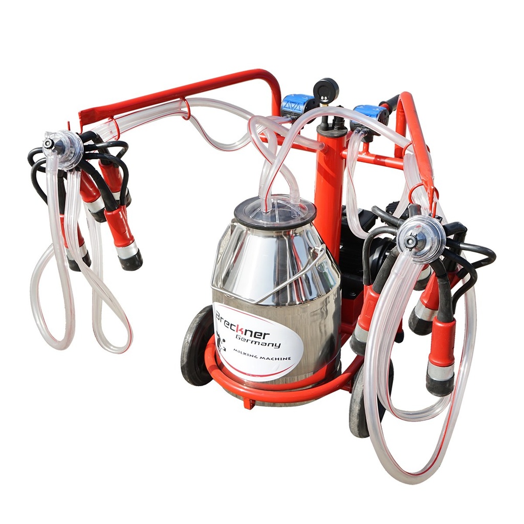 Aparat de muls vaci 2 posturi bidon 30L inox cu vid in cadru(vacuum)