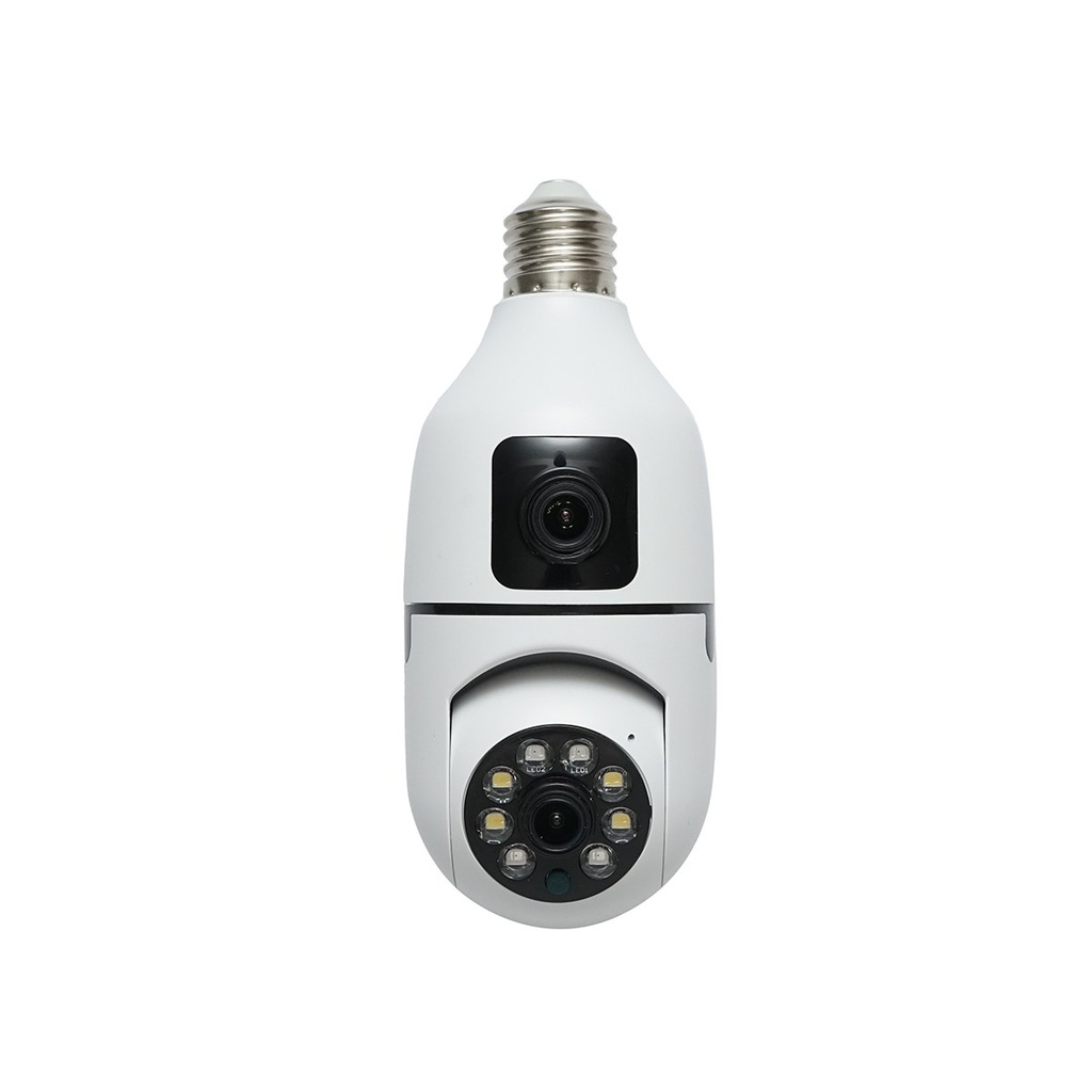 Camera de supraveghere smart 2MP tip bec E27, 2 obiective 1080P FHD, WIFI 2.4G cu senzor de miscare PTZ, night vision si aplicatie V380 Pro