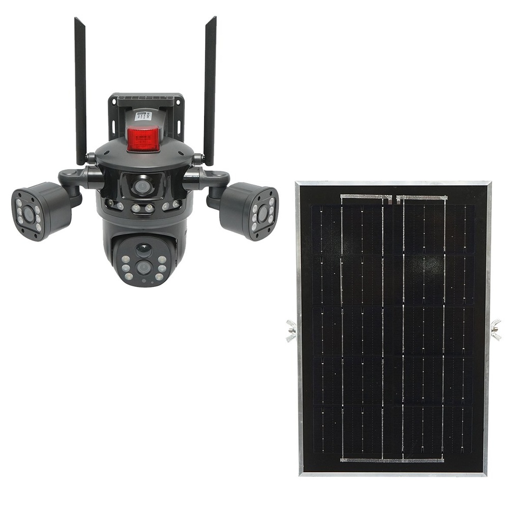 Camera supraveghere lentila duala Ai 4G, WIFI 2.4GHz cu panou solar 8W, rotativa 360 PTZ, detectie umana, infrarosu, alarma si aplicatie V380 Pro
