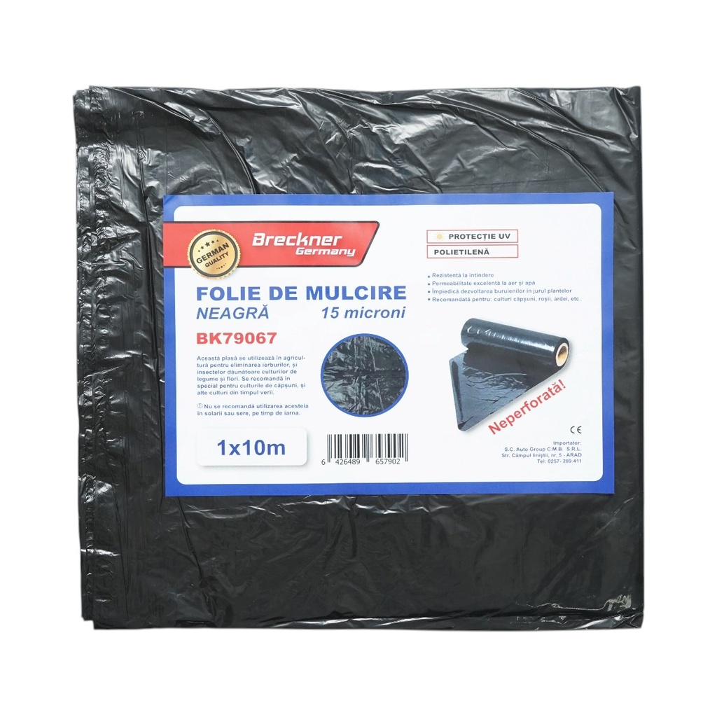 Set 10 folii mulcire anti buruieni 1x10m, 15 microni, neagra neperforata, protectie UV