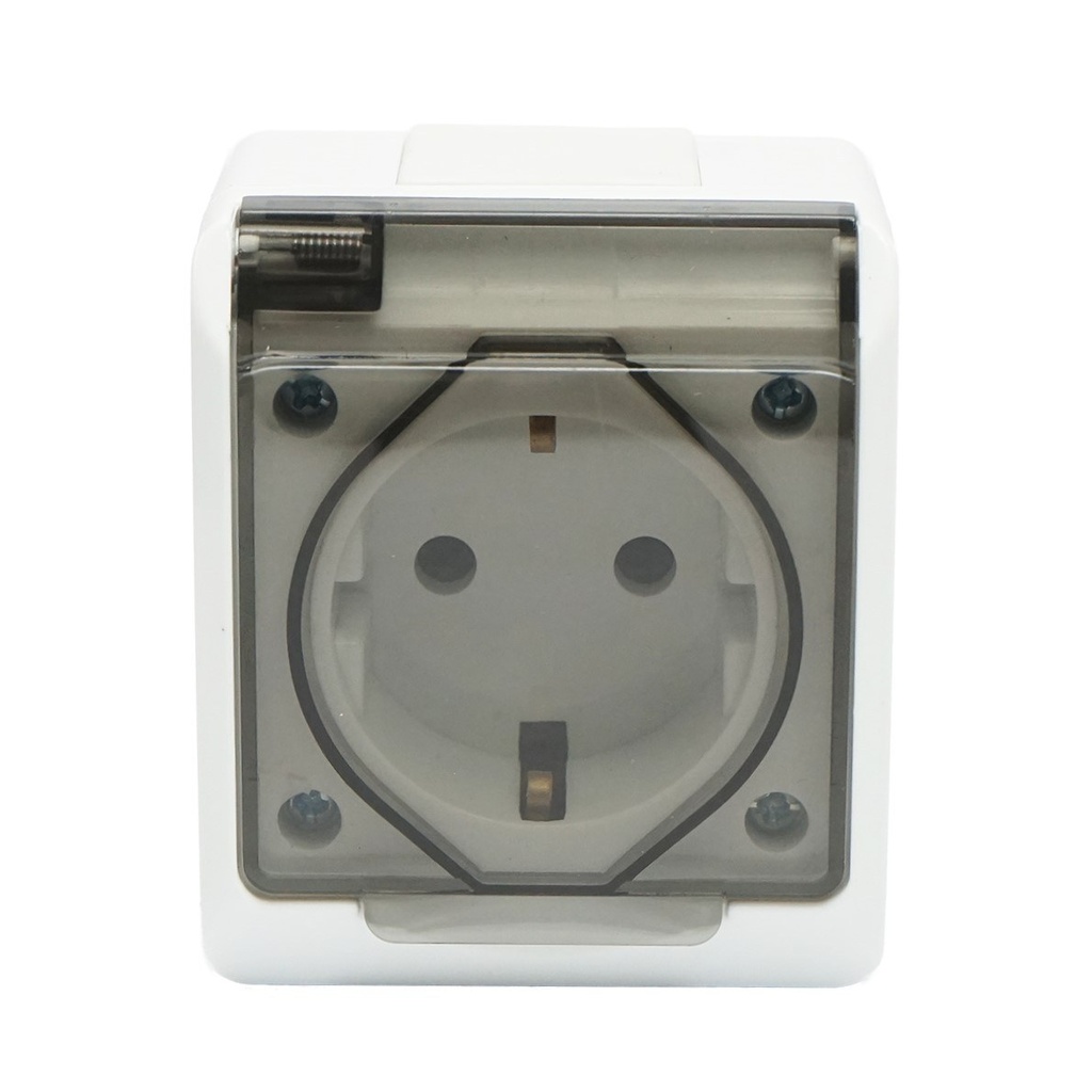 Priza simpla aplicata PT 16A, 250V contact de protectie si capac transparent IP44
