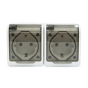 Priza dubla aplicata PT 16A, 250V contact de protectie si capac transparent IP44