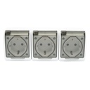 Priza tripla aplicata PT 16A, 250V contact de protectie si capac transparent IP44