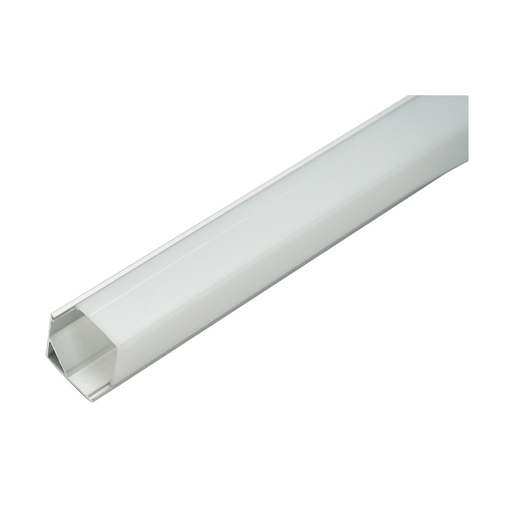 Profil aluminiu banda LED 15.8x15.8x2000mm, aplicat colt interior 90 grade cu dispersor mat, banda maxim 12mm