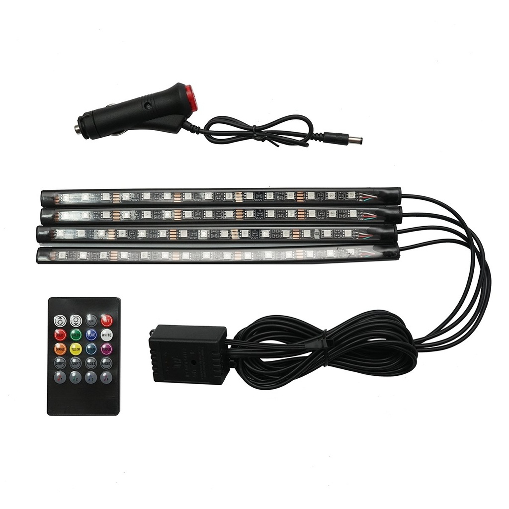 Banda LED lumini ambientale auto 12V, 9W cu telecomanda, control muzical 4x26.7cm RGB