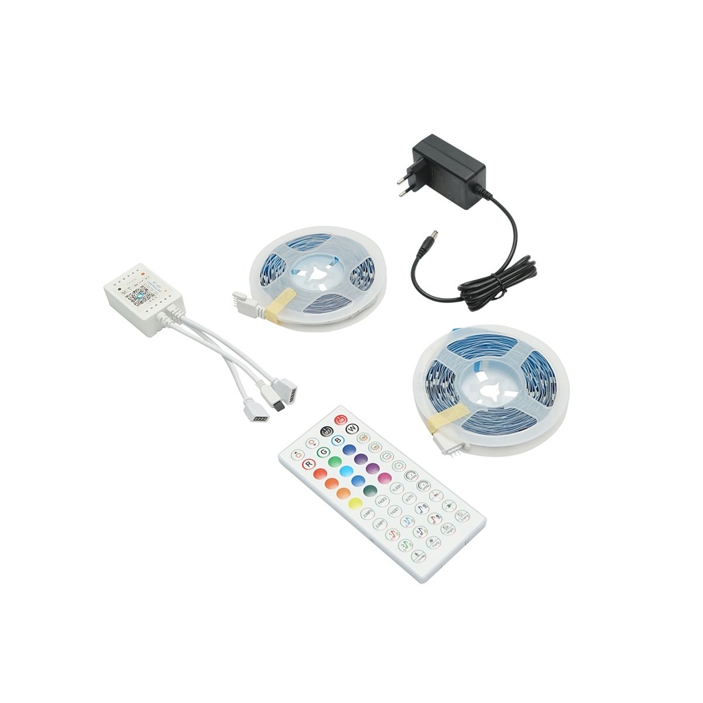 Banda LED smart 2x5m, 12V cu telecomanda, control vocal, bluetooth, aplicatie USB, 10m RGB
