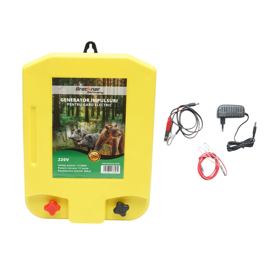 Aparat generator de impulsuri 11 Joule, 80km pentru gard electric 12V/220V