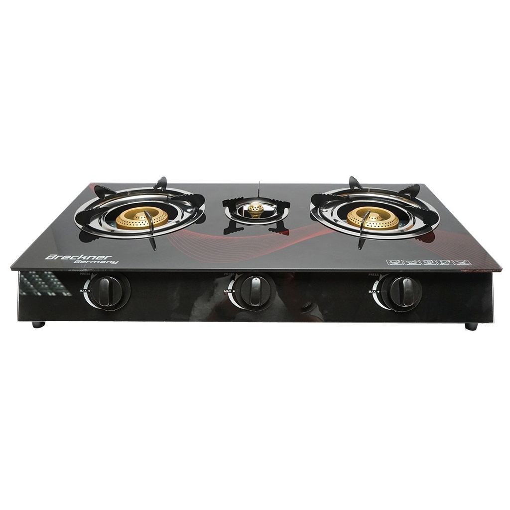 Aragaz, plita cu 3 arzatoare din fonta 2.5KW, sticla securizata 700x380x94mm
