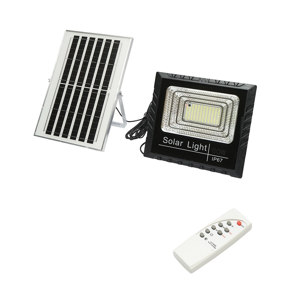 Proiector LED 60W cu panou solar 10W, baterie Li-ion 1200mAh si telecomanda IP67