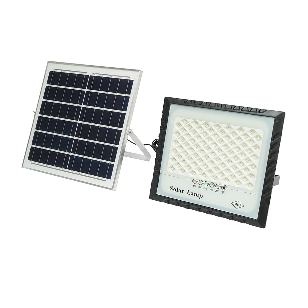 Proiector LED 100W cu panou solar 15W, baterie Li-ion 15000mAh si telecomanda IP67