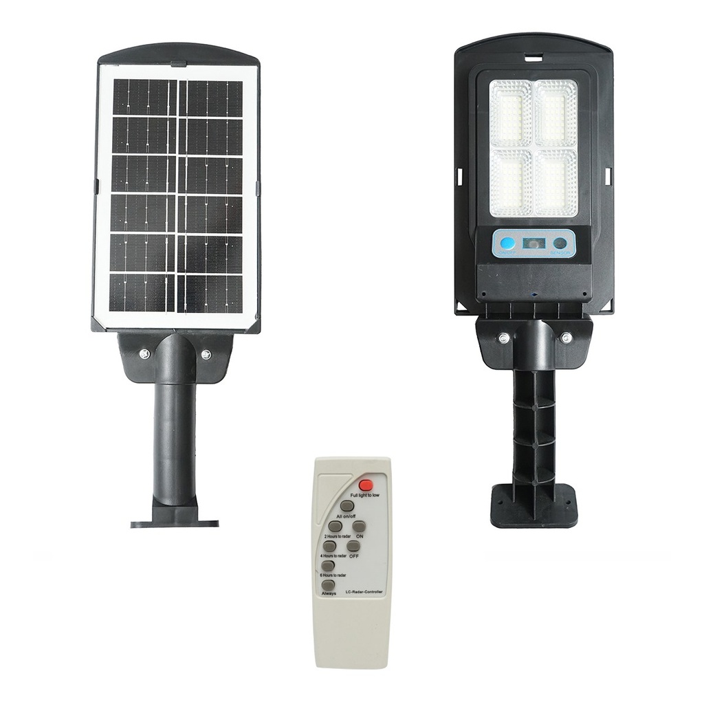 Lampa solara LED iluminat stradal 6500K cu panou solar 3W, baterie 18000mAh, prindere pe stalp IP67