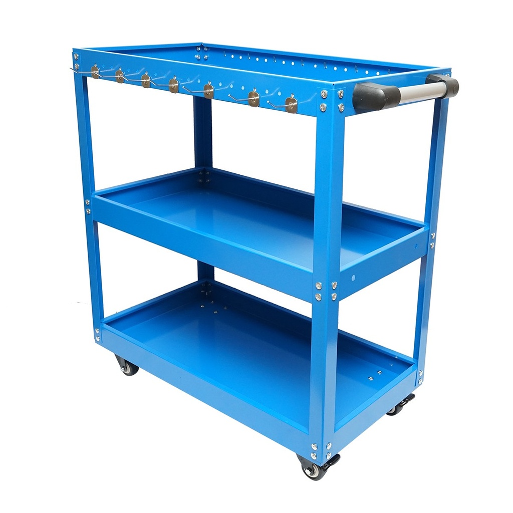 Carucior scule metalic pe roti cu 3 rafturi si suporti unelte 660x360x730mm