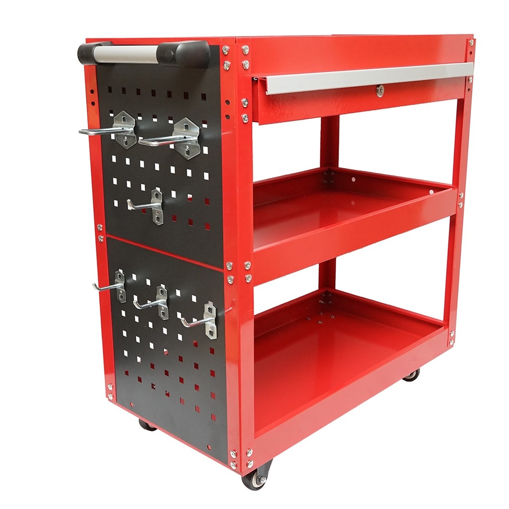 Carucior scule metalic pe roti cu 3 rafturi, sertar si suporti unelte 660x360x730mm