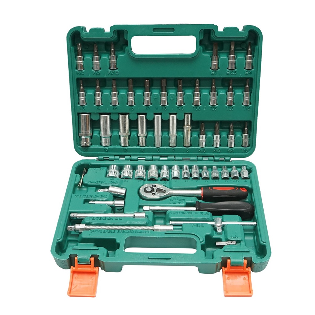 Trusa chei tubulare lungi si scurte, biti, hex, torx, 1/4 antrenor cu clichet 53 piese