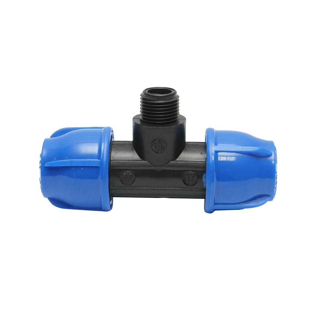 Teu compresiune cu filet exterior tata 90 grade D20x20mmx1/2, PN16 bar pentru sisteme de irigatii