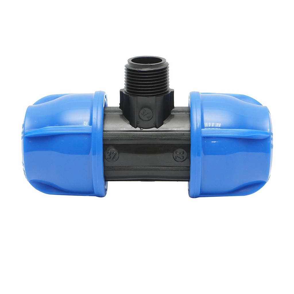 Teu compresiune cu filet exterior tata 90 grade D32x32mmx3/4, PN16 bar pentru sisteme de irigatii