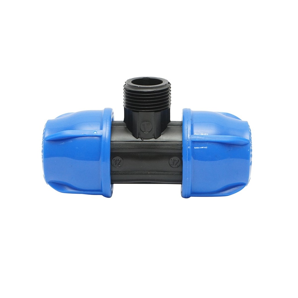 Teu compresiune cu filet exterior tata 90 grade D32x32mmx1, PN16 bar pentru sisteme de irigatii